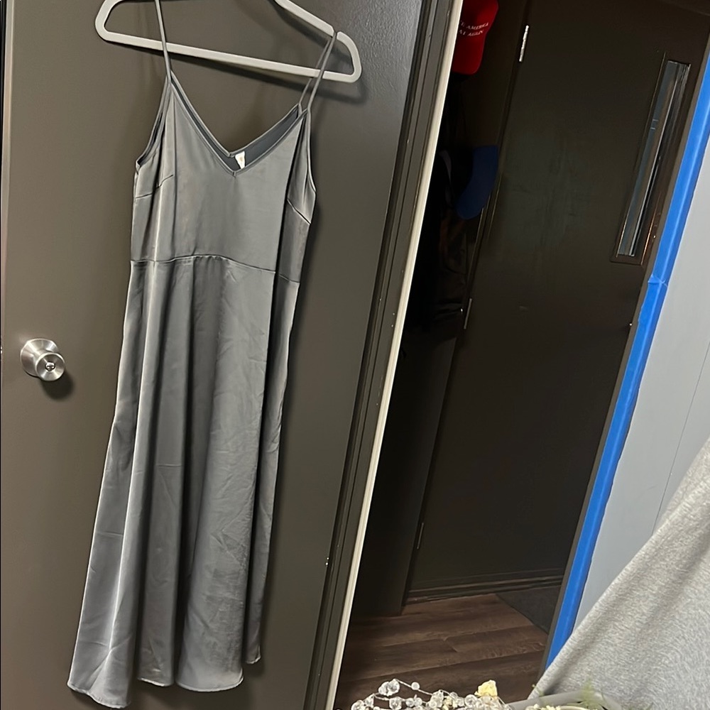 Gray Sleeveless Spaghetti Strap Slip Dress